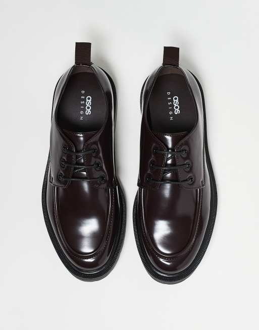 ASOS DESIGN lace up shoes in burgundy polido with apron toe, 3 of 5