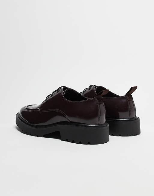 ASOS DESIGN lace up shoes in burgundy polido with apron toe, 4 of 5