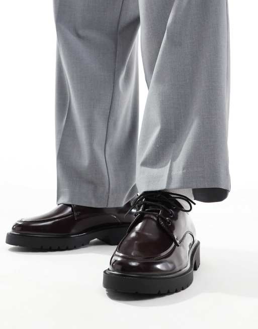 ASOS DESIGN lace up shoes in burgundy polido with apron toe, 5 of 5