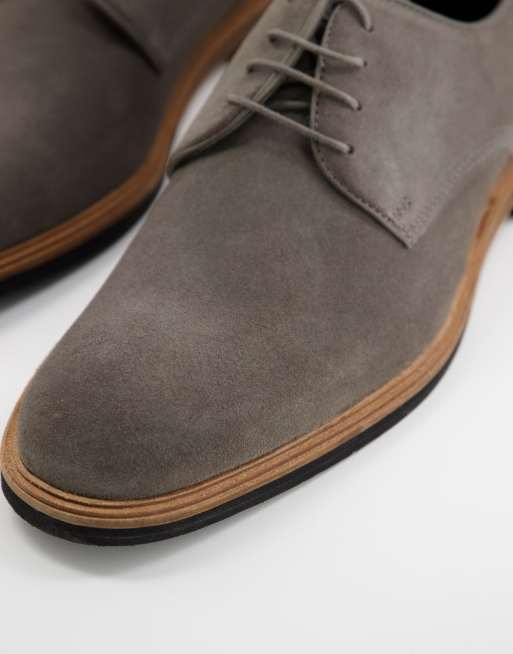 ASOS DESIGN lace up shoes in gray suede with contrast sole  display picture 3