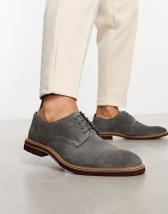 ASOS DESIGN derby lace up shoes in gray suede with faux crepe sole