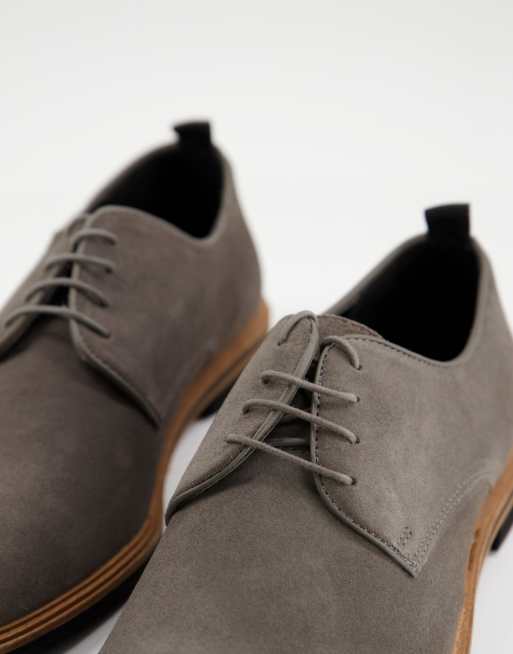 ASOS DESIGN lace up shoes in grey suede with contrast sole