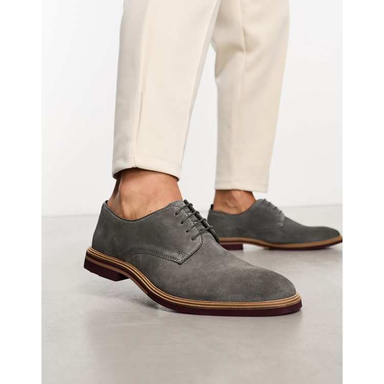 ASOS DESIGN lace up shoes in grey suede with contrast sole