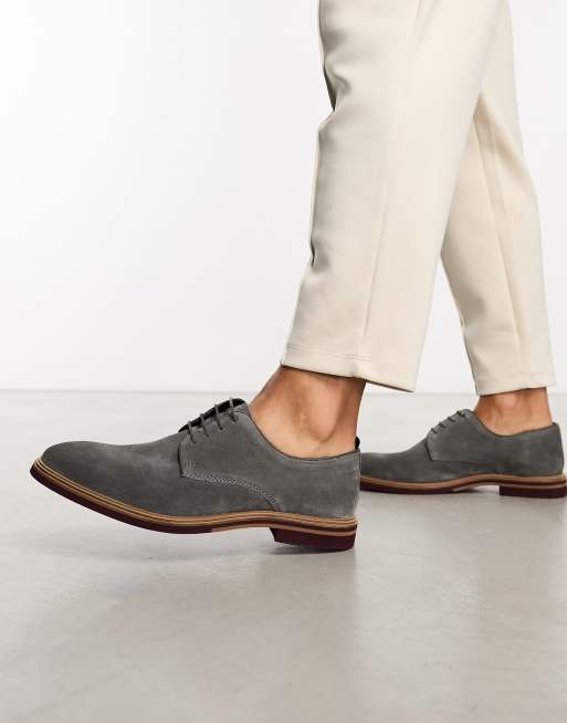 ASOS DESIGN lace up shoes in grey suede with contrast sole