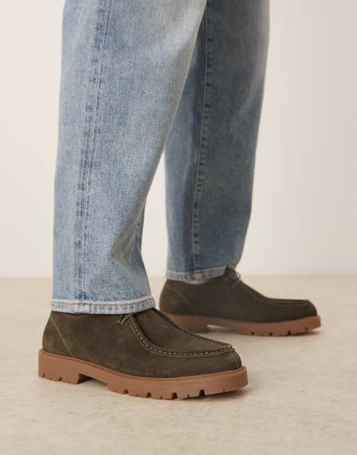 ASOS DESIGN lace-up shoes in khaki suede with apron toe