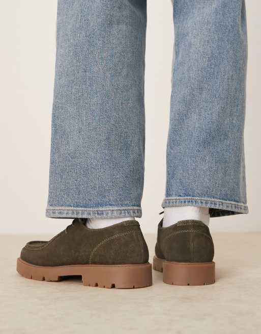 ASOS DESIGN lace-up shoes in khaki suede with apron toe, 3 of 4