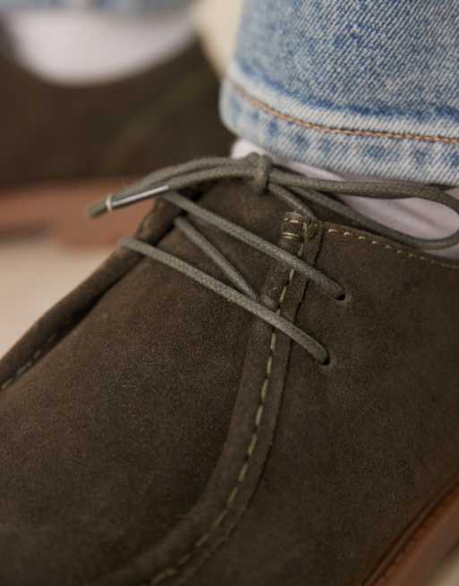 ASOS DESIGN lace-up shoes in khaki suede with apron toe