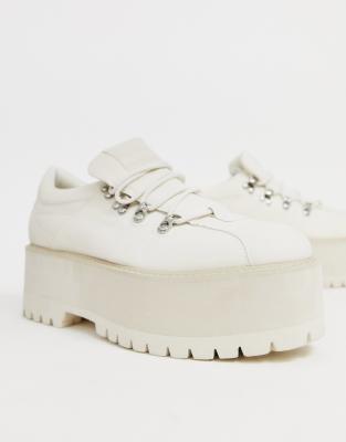 ASOS DESIGN lace up shoes in white faux leather with chunky platform ...