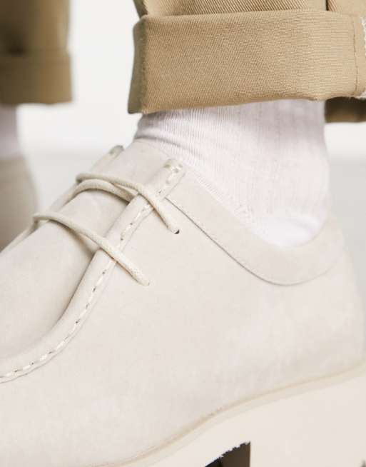 ASOS DESIGN lace up shoes with apron seam detail in stone faux suede