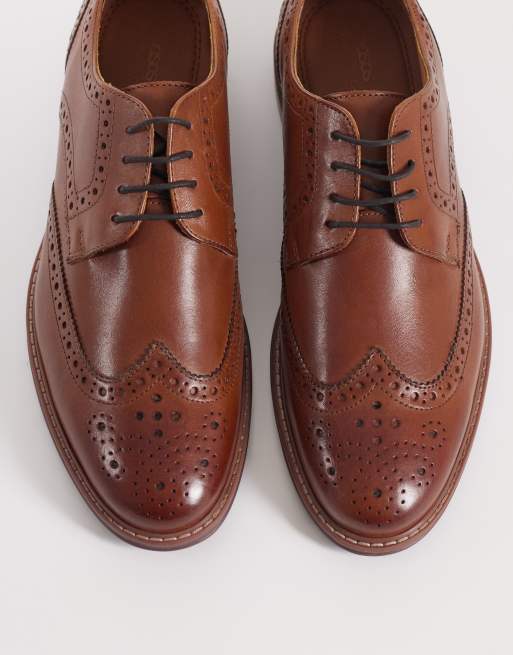 ASOS DESIGN lace up shoes with brogue detailing in tan leather, 3 of 4