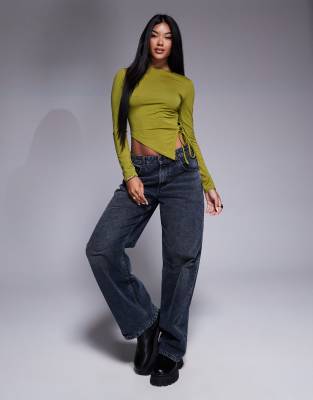 ASOS DESIGN lace up side asymmetric top in olive | ASOS