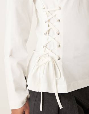 Asos Design Lace Up Side Detailing Long Sleeve T-shirt In White
