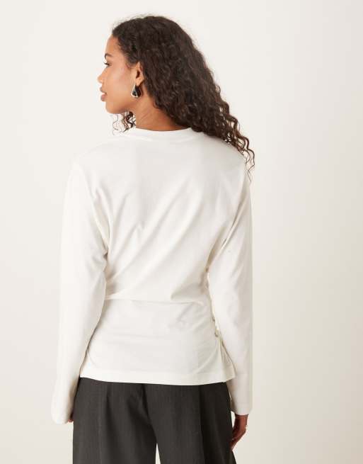ASOS DESIGN lace up side detailing long sleeve t-shirt in cream