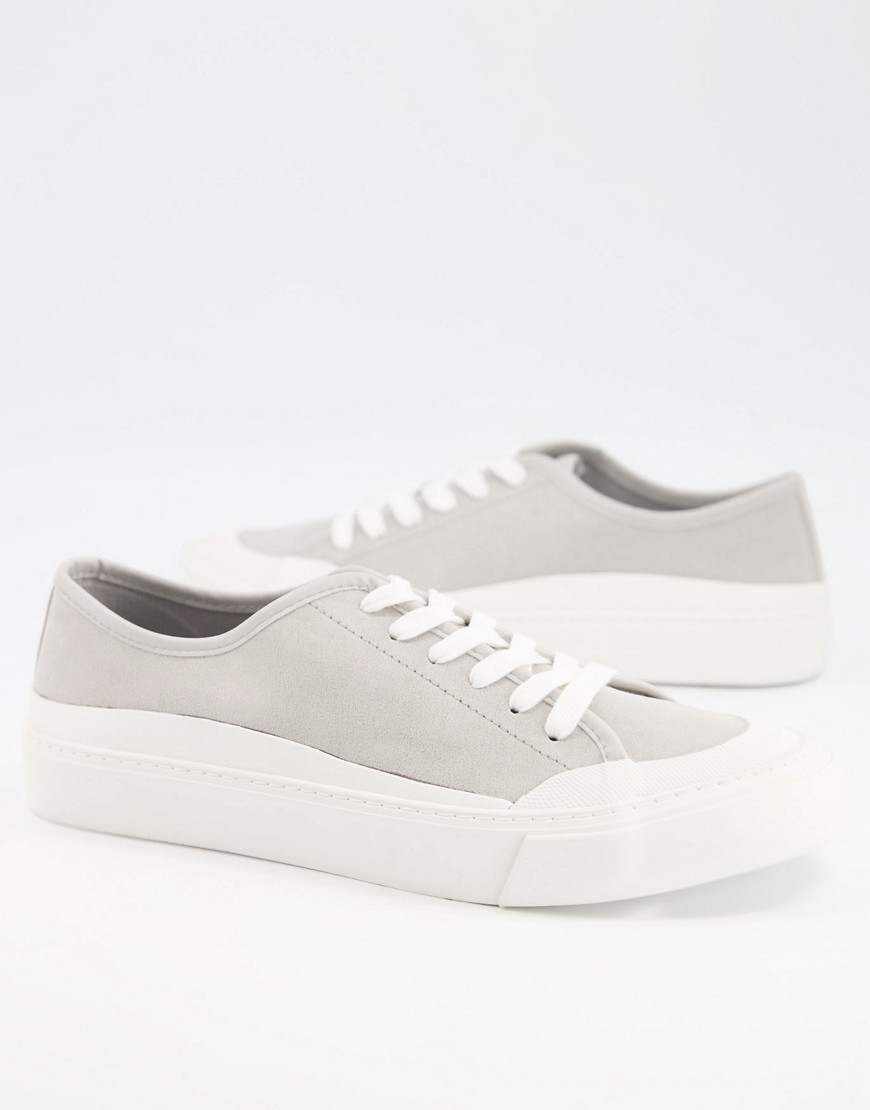 ASOS DESIGN lace up sneaker in gray faux suede-Grey