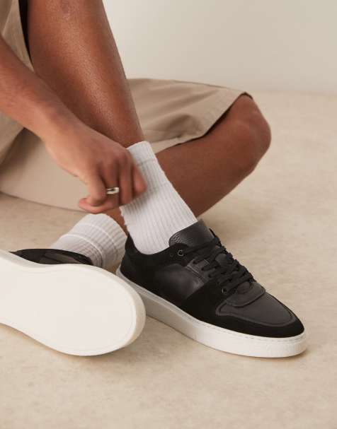 ASOS DESIGN lace up sneakers in black suede with white sole - view 1