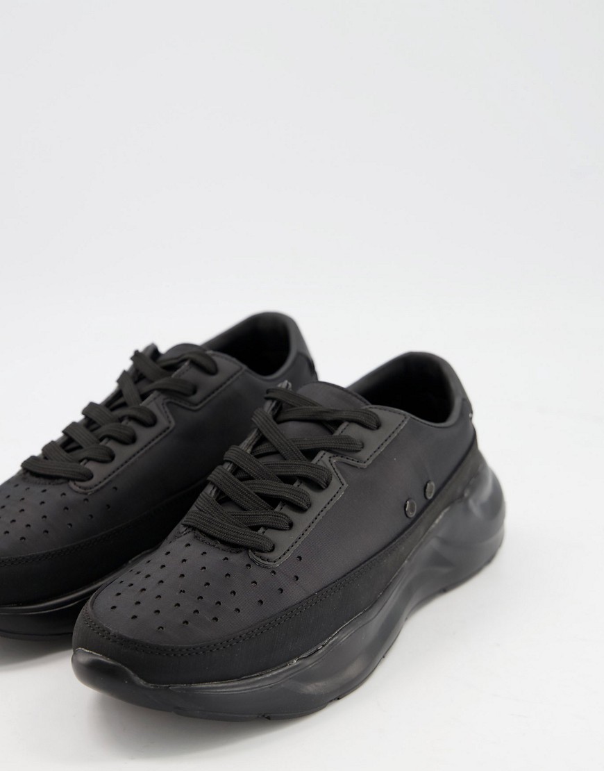 ASOS DESIGN lace up sneakers in black with chunky sole