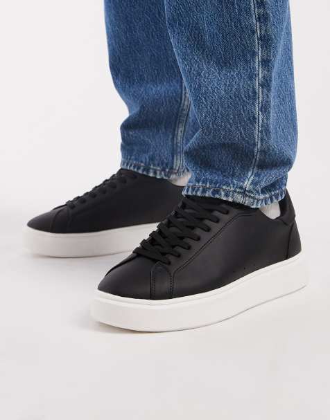 ASOS DESIGN lace up sneakers in black with white sole - view 1