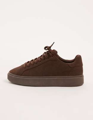 Asos Design Lace Up Sneakers In Brown
