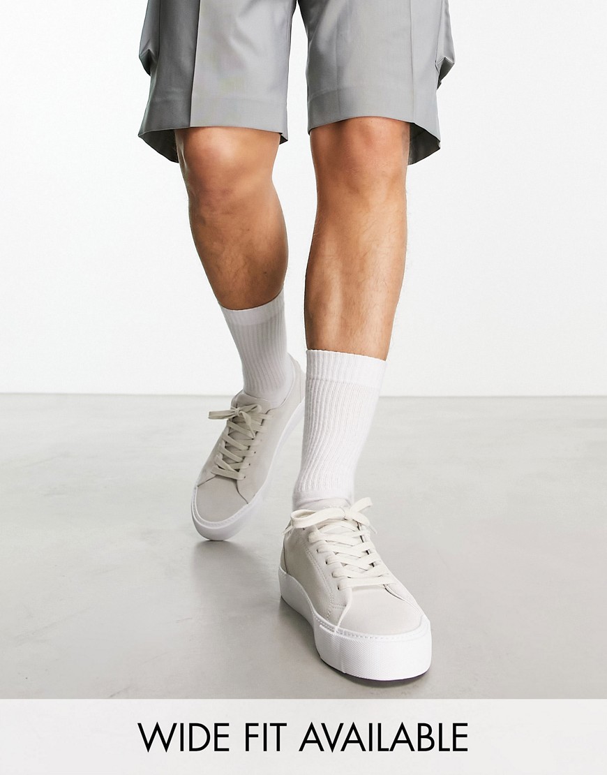 Asos Design Lace Up Sneakers In Gray Faux Leather