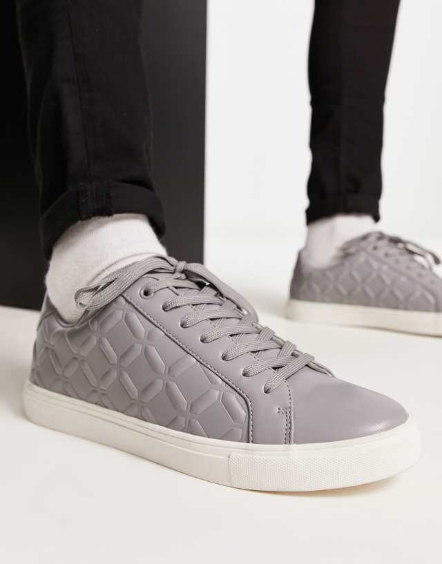 ASOS DESIGN lace up sneakers in gray with embossed panels