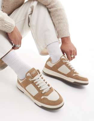 lace up sneakers in stone with gum sole-Neutral