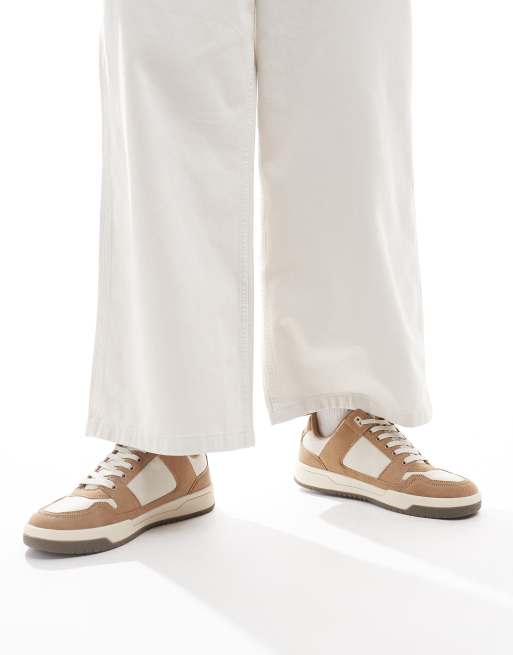 ASOS DESIGN lace up sneakers in stone with gum sole, 4 of 5