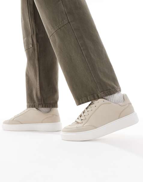 ASOS DESIGN lace up sneakers in stone with white sole - view 1