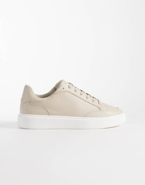 ASOS DESIGN lace up sneakers in stone with white sole - view 1