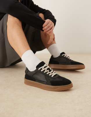 ASOS DESIGN lace up sneakers in suede with gum soles-Black