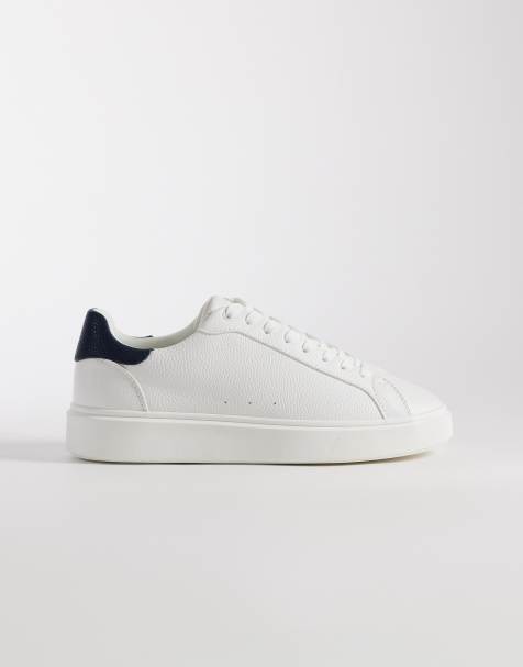 ASOS DESIGN lace up sneakers in tumbled white and navy - view 1