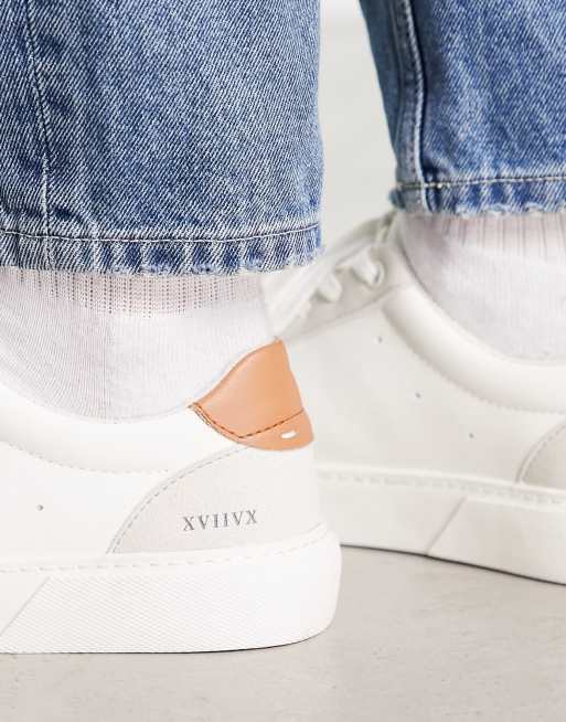 ASOS DESIGN lace up sneakers in white and stone faux leather mix