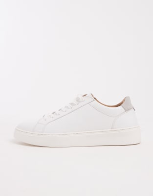 Asos Design Lace-up Sneakers With Gray Heel Notch Detail In White