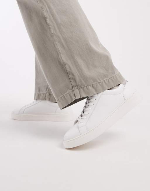 ASOS DESIGN lace-up sneakers with gray heel notch detail in white leather, 2 of 5