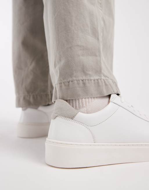ASOS DESIGN lace-up sneakers with gray heel notch detail in white leather, 3 of 5