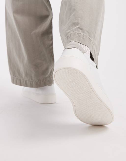 ASOS DESIGN lace-up sneakers with gray heel notch detail in white leather, 4 of 5