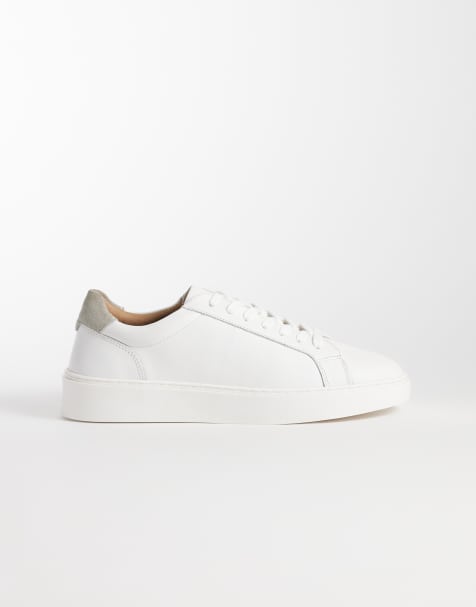 ASOS DESIGN lace-up sneakers with gray heel notch detail in white leather - view 1
