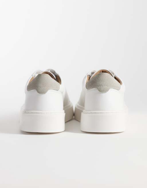 ASOS DESIGN lace-up sneakers with gray heel notch detail in white leather, 2 of 5