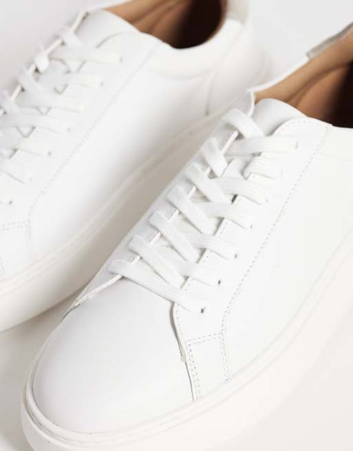 ASOS DESIGN lace-up sneakers with gray heel notch detail in white leather, 4 of 5