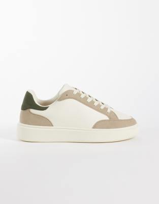 Asos Design Lace Up Sneakers With Green Heel Notch-multi