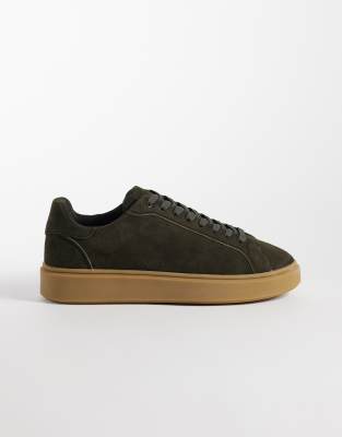 Asos Design Lace Up Sneakers With Gum Sole In Green