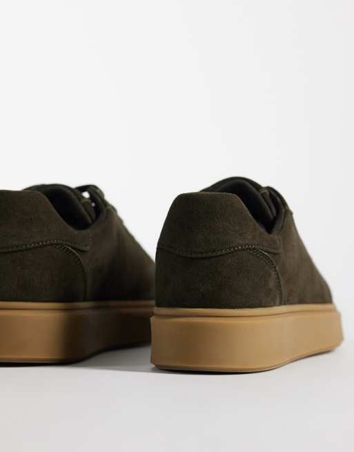 ASOS DESIGN lace up sneakers with gum sole in dark khaki suede, 2 of 5