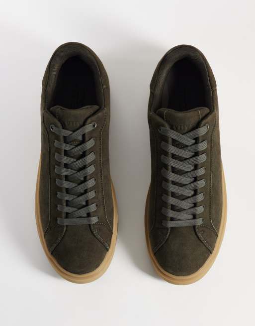 ASOS DESIGN lace up sneakers with gum sole in dark khaki suede, 5 of 5