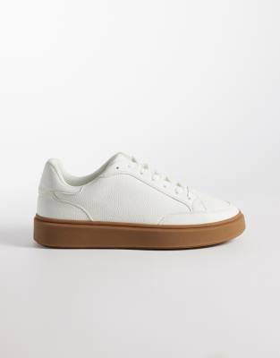 Asos Design Lace Up Sneakers With Gum Sole In White