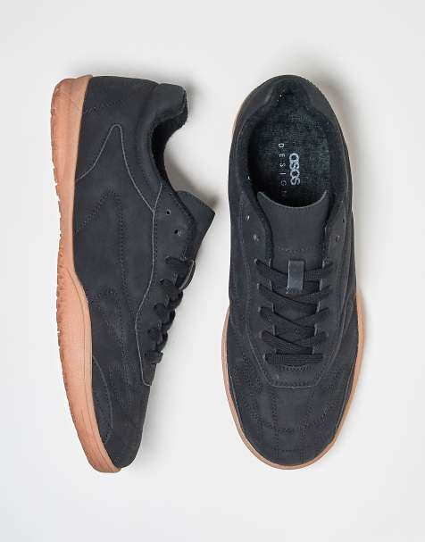 ASOS DESIGN lace up trainers in black with off white stitching - view 1