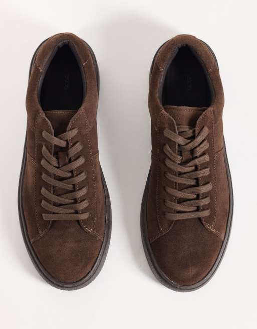 ASOS DESIGN lace up trainers in brown suede, 3 of 5
