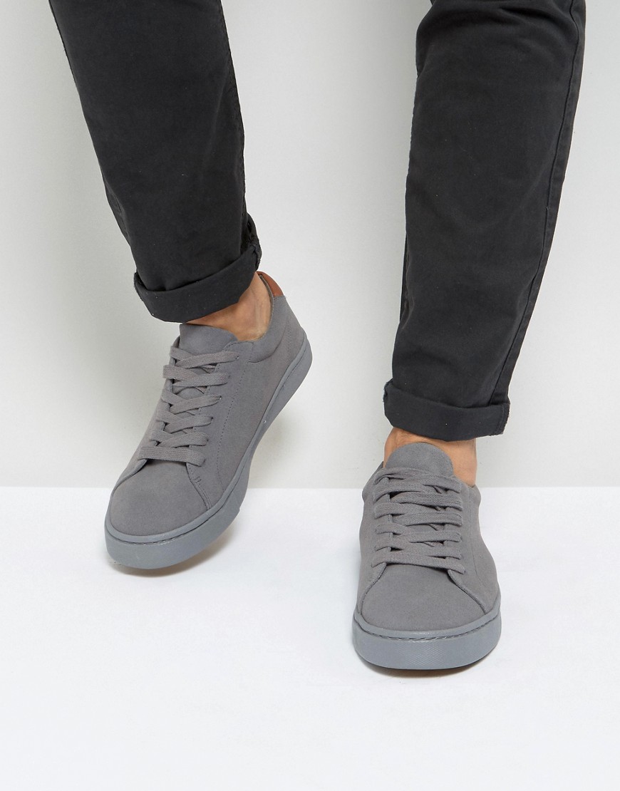 ASOS DESIGN lace up trainers in grey real suede