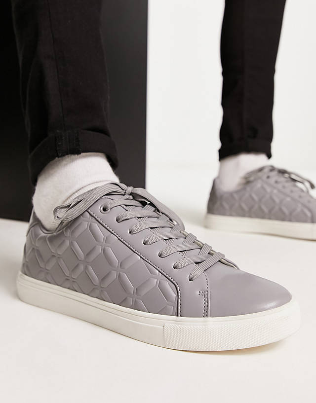 ASOS DESIGN - lace up trainers in grey with embossed panels