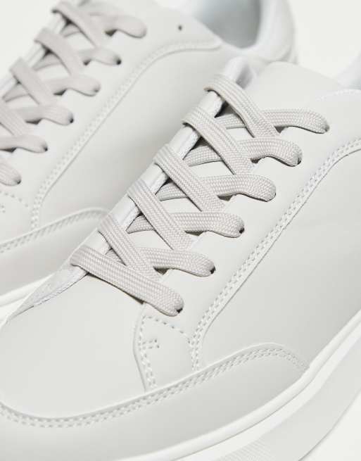 ASOS DESIGN lace up trainers in grey with white sole, 2 of 4