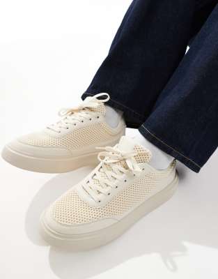  lace up trainers in stone mesh