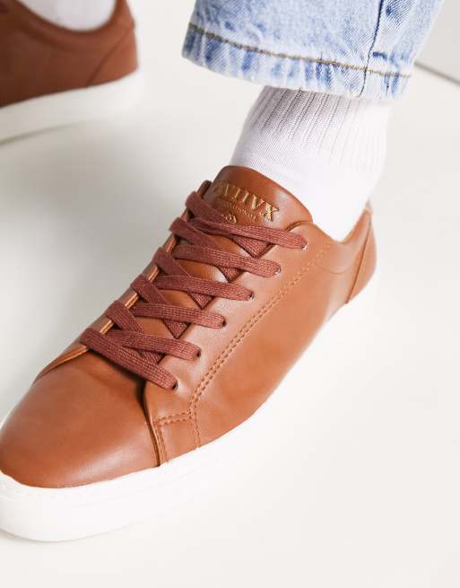 ASOS DESIGN lace up trainers in tan faux leather